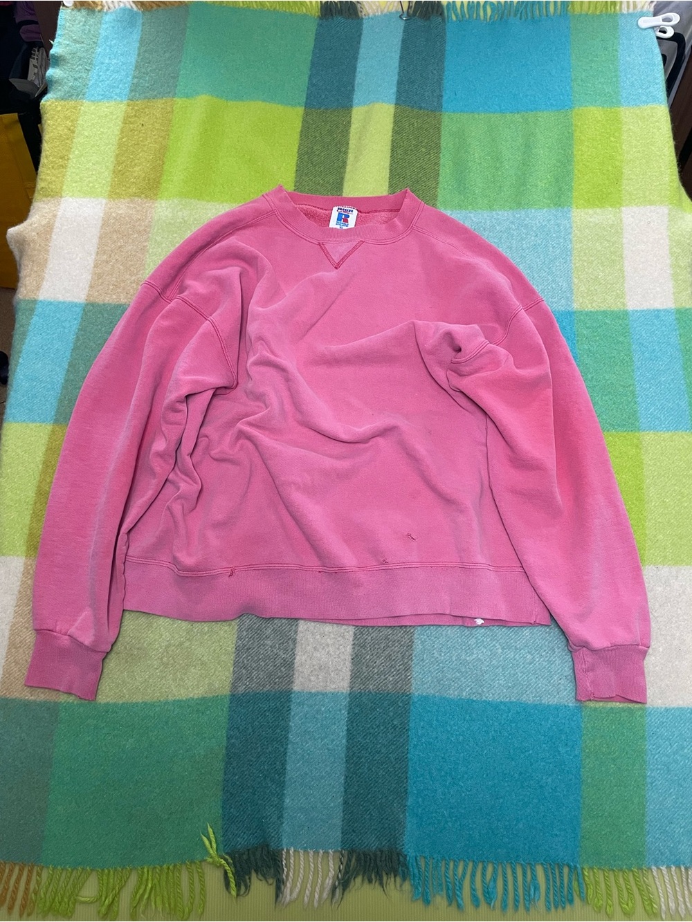 Vintage Russell Athletic Distressed Sun Faded Pink High Cotton Crewneck Men’s